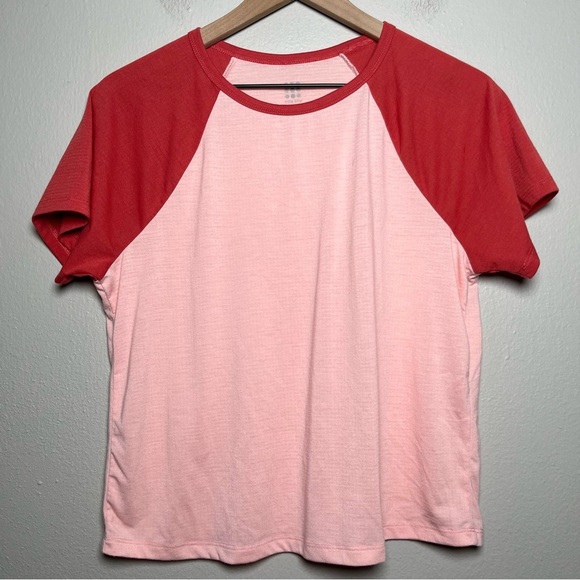 Title‎ Nine Women Shirt Medium Pink Ringer 70s Waist Length Crewneck Notton - Picture 1 of 6